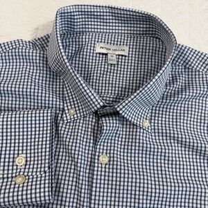 Peter Millar Performance Men 2X Gingham Check Buttoned Nylon Shirt Blue White LS